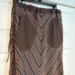 Avatar Brown Chevron Striped Cotton A-Line Midi Skirt XL Pockets Boho Hippie